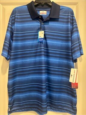 Grand Slam Men’s Blue Striped AirFlow Polo Shirt, XL